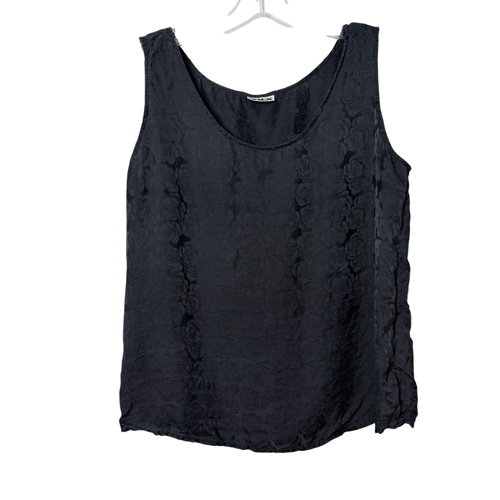Silx Silk Floral Sleeveless Top‎ Womens M Black Jacquard Boxy Tank Boho Vintage